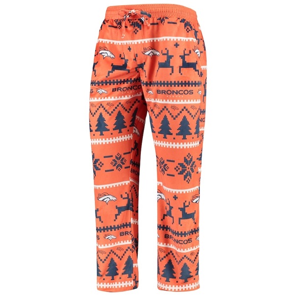 NFL Licensed Men's Orange Denver Broncos Wordmark Ugly Pajama Set Size Medium - Picture 2 of 10